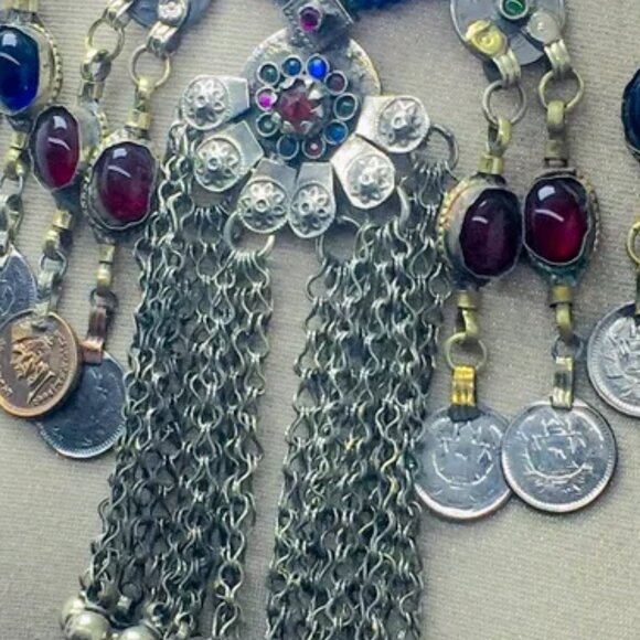 Dangling Coins and Stone Necklace, Beaded Necklace With Vintage Coins - Picture 5 of 7